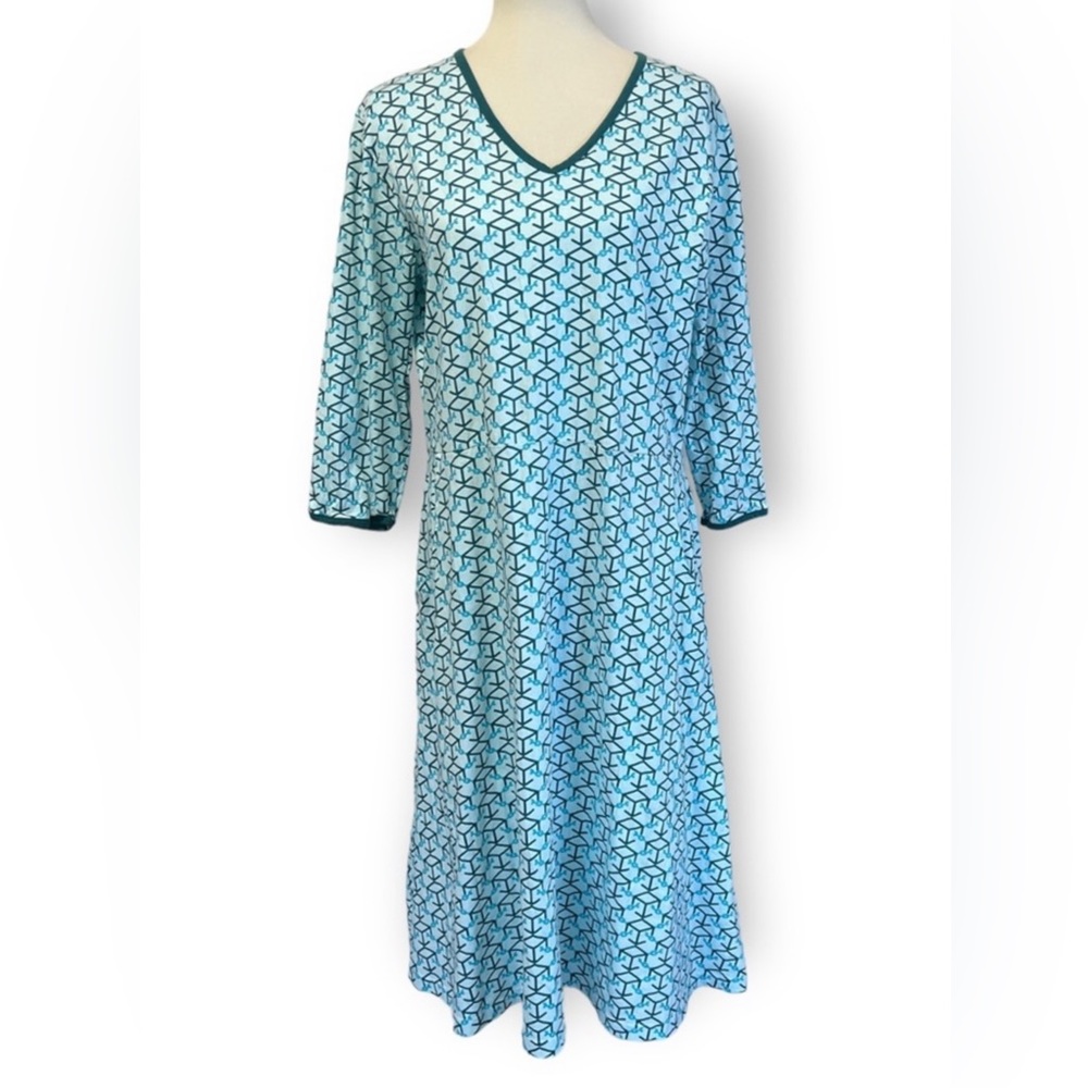 Svaha 3/4 sleeve organic cotton dress geometric print with pockets XL